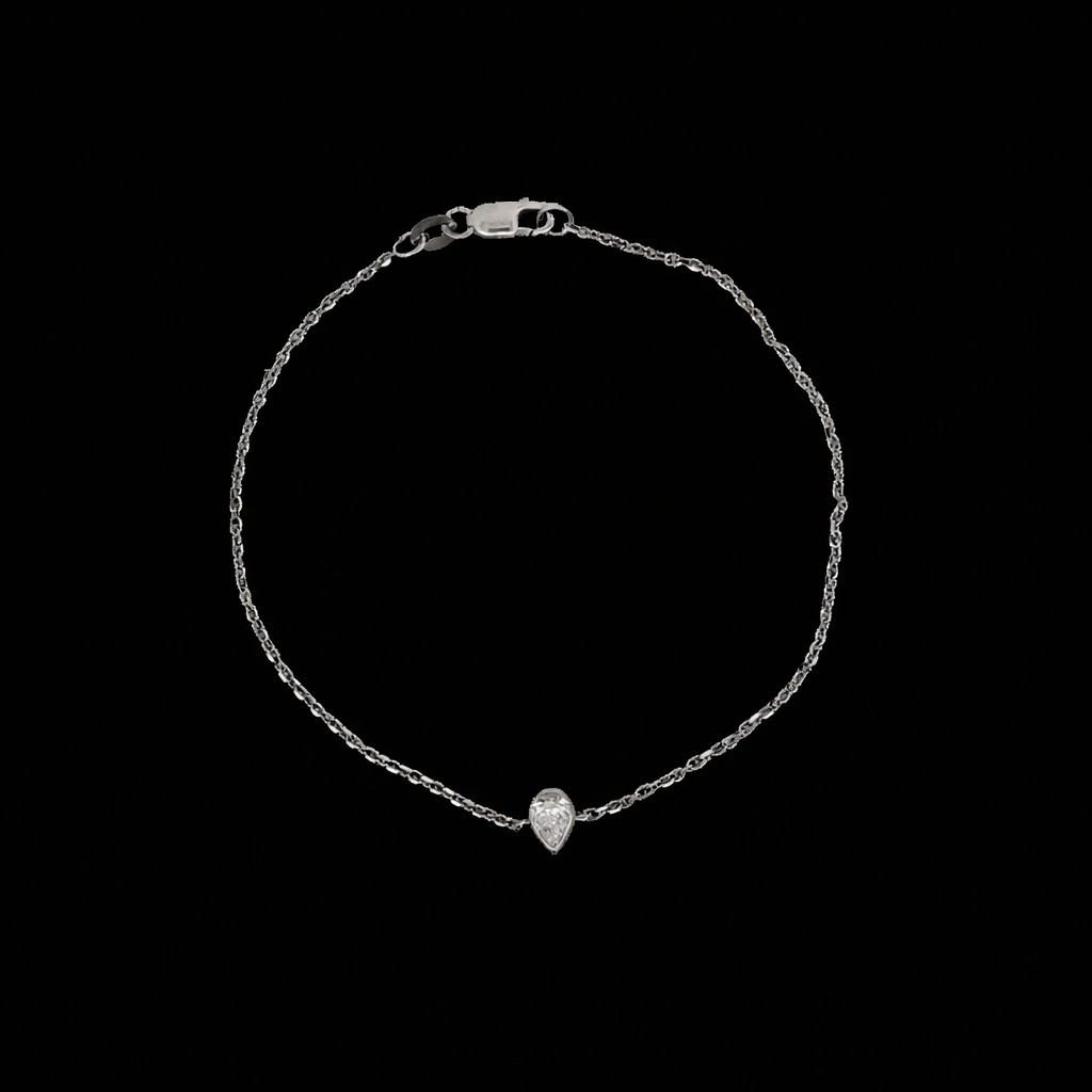Pear Diamond Solitaire Bracelet in 14k White Gold