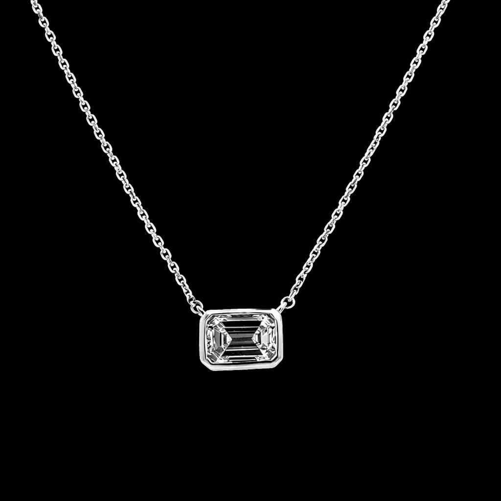 Emerald Cut Diamond Solitaire Necklace in 14k White Gold