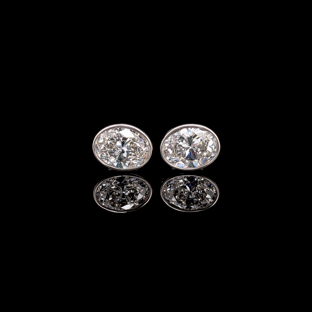 14k White Gold 2.11ct oval Oval Diamond Bezel Stud Earrings in 14k White Gold — Lab-grown diamond jewelry from RVR Collective