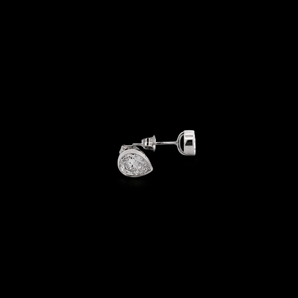 Pear Diamond Bezel Stud Earrings in 14k White Gold