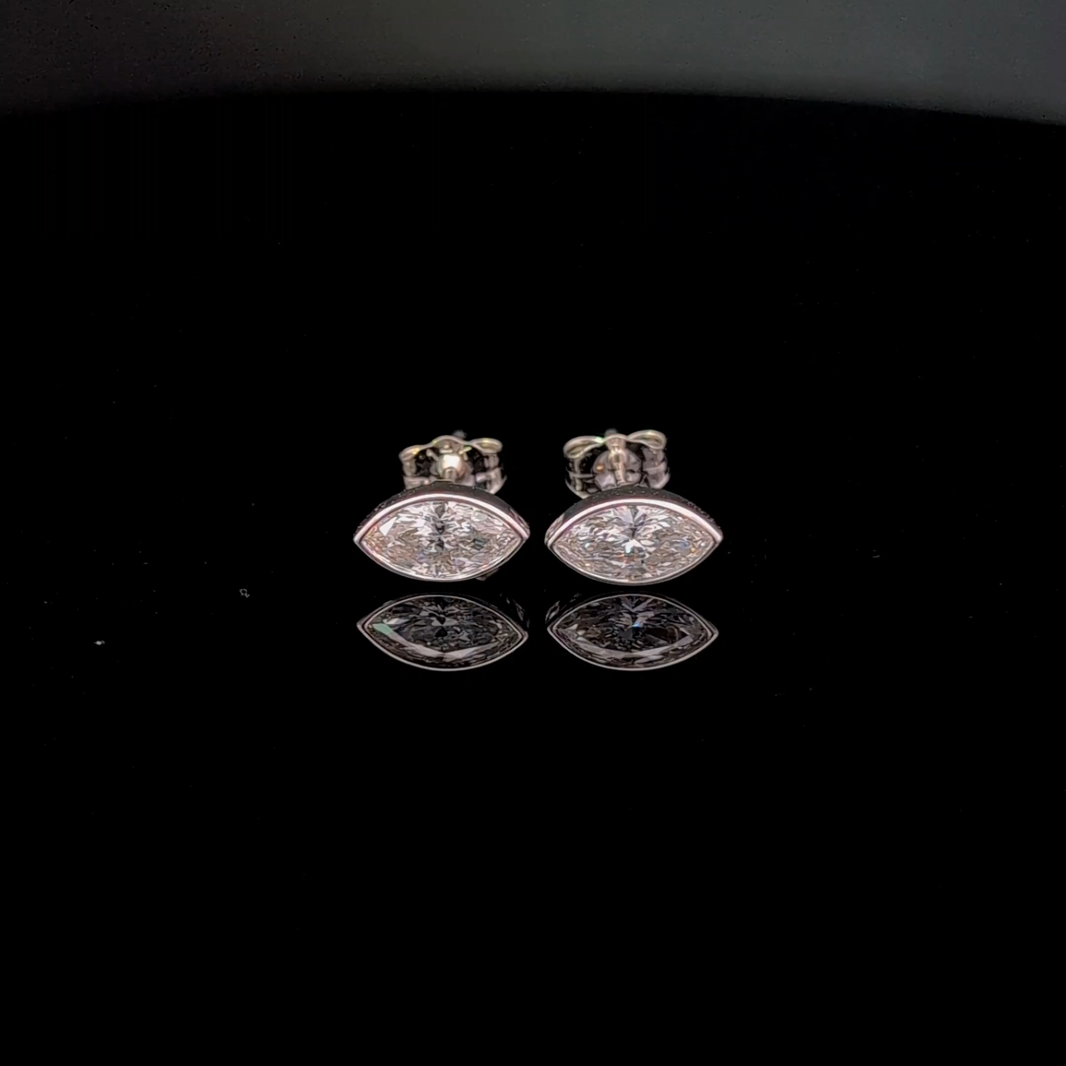 Marquise Diamond Bezel Stud Earrings in 14k White Gold