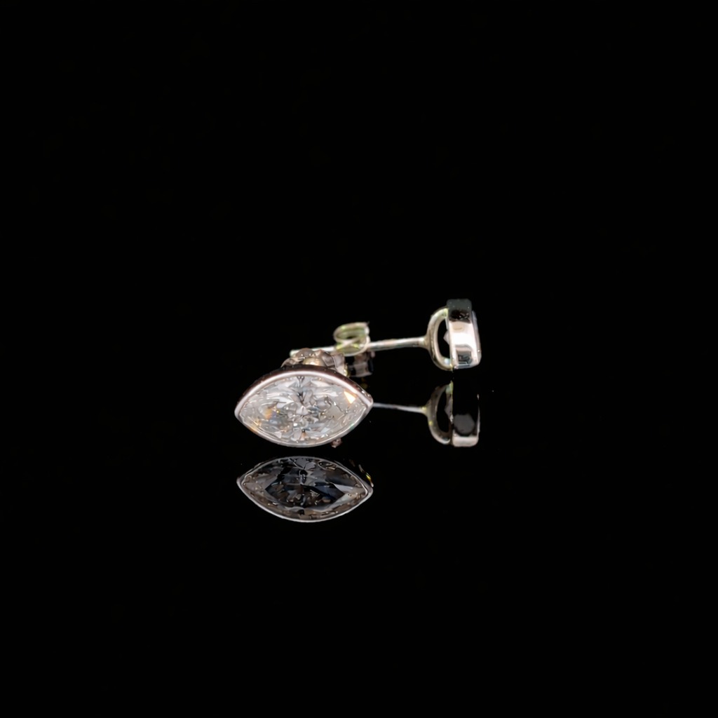 Marquise Diamond Bezel Stud Earrings in 14k White Gold