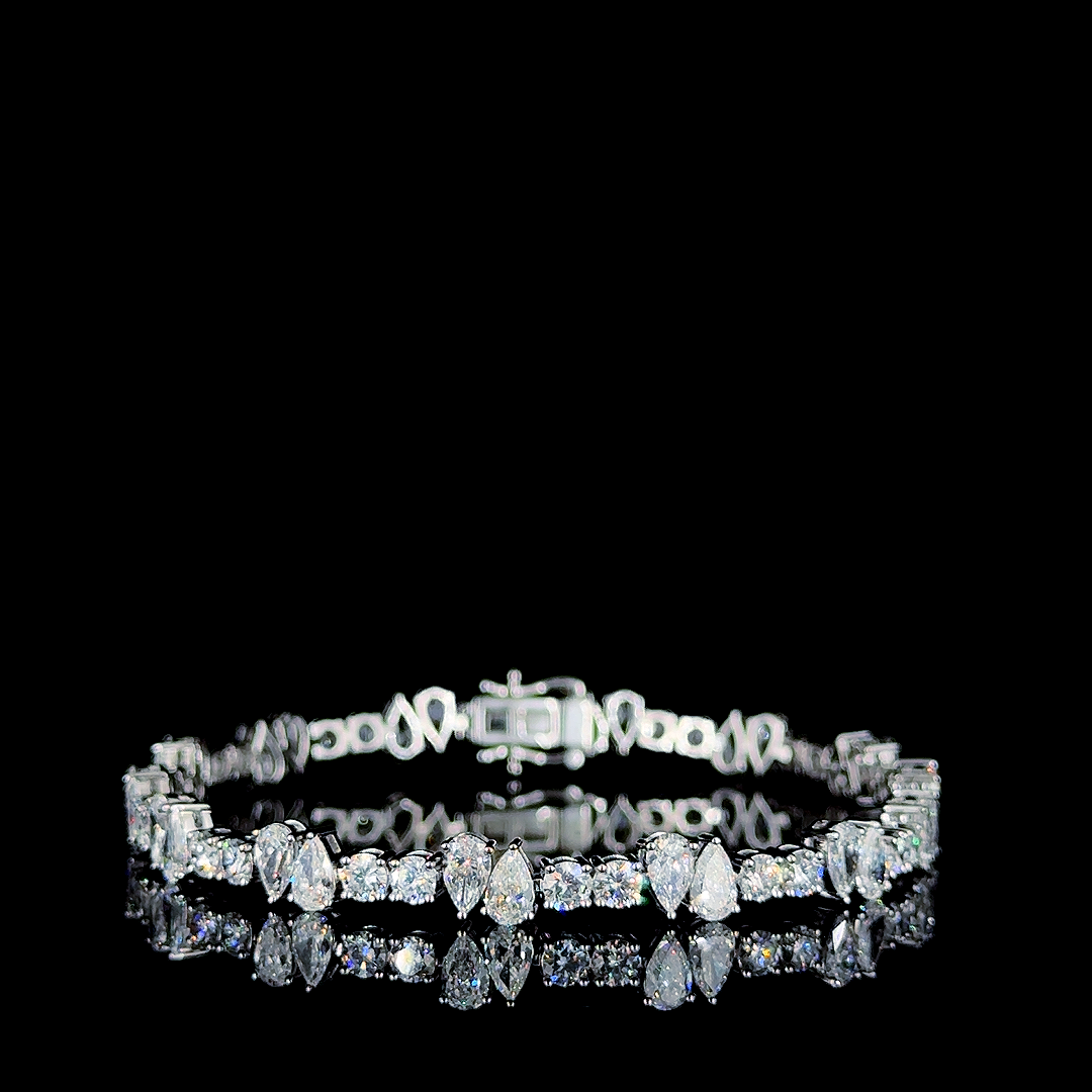 Round & Pear Diamond Tennis Bracelet in 14k White Gold