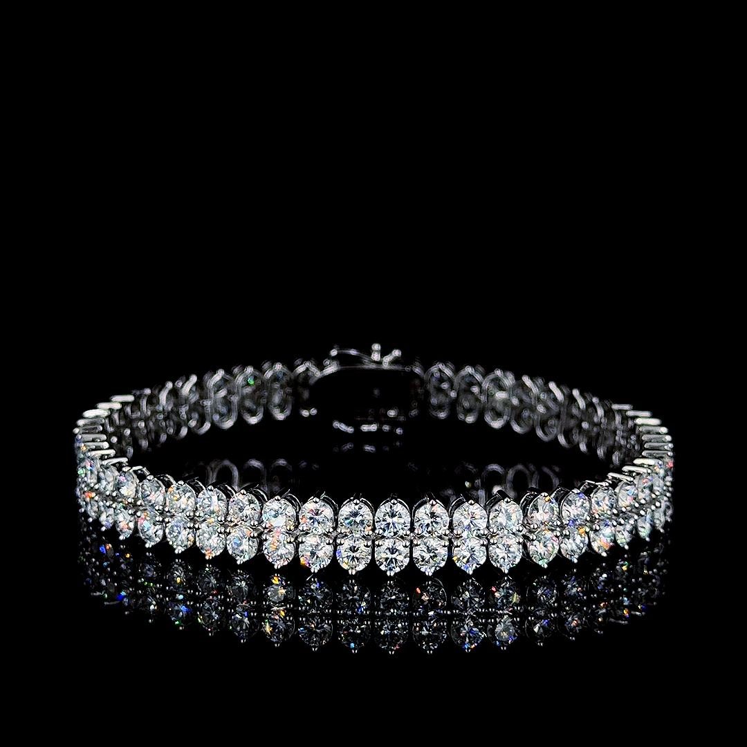 Round 2 Row Tennis Bracelet 12.52 carat Round lab-grown diamond EFG color VS clarity stock TJ6418TBC