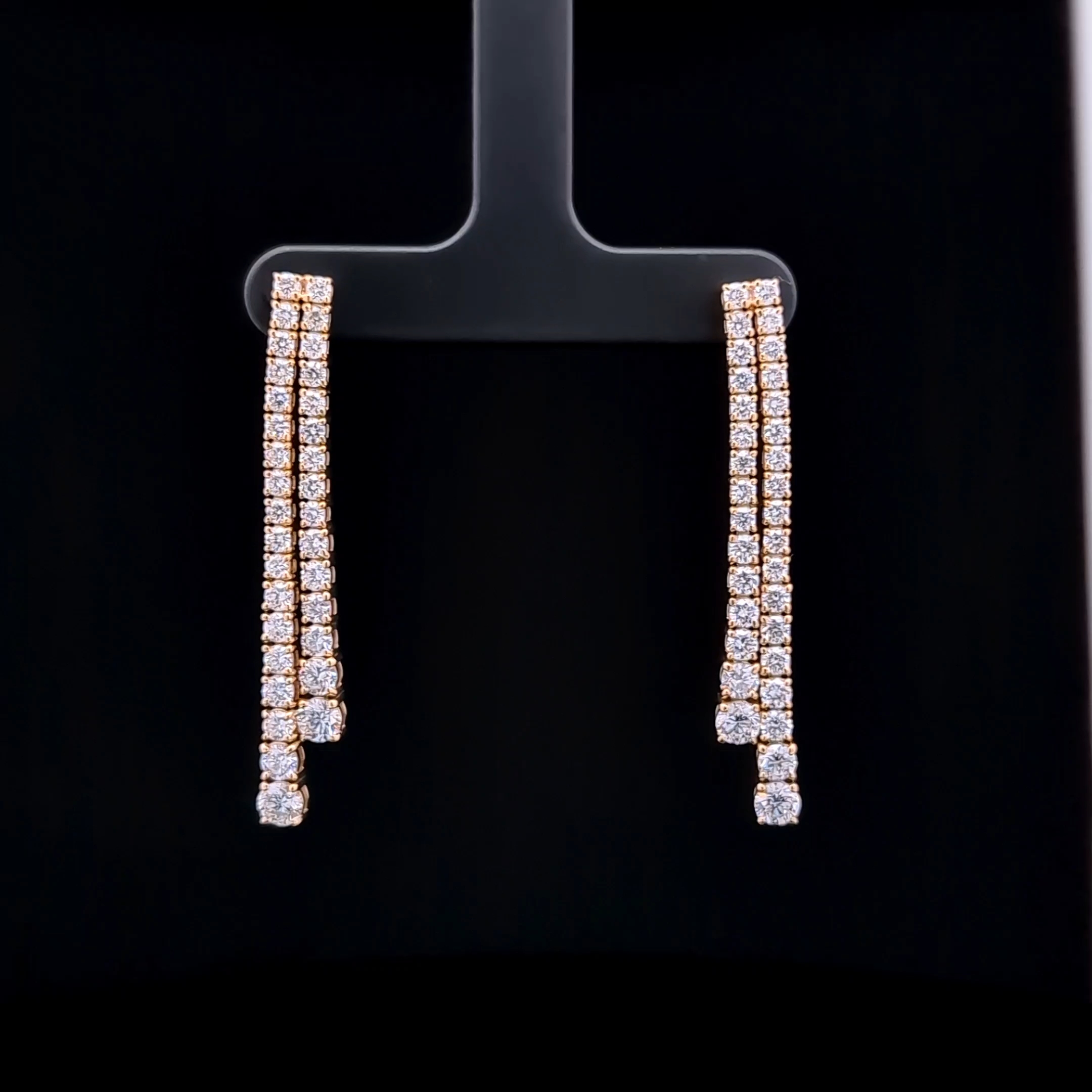 Round Diamond 2-Row Tennis Earrings in 14k Yellow Gold