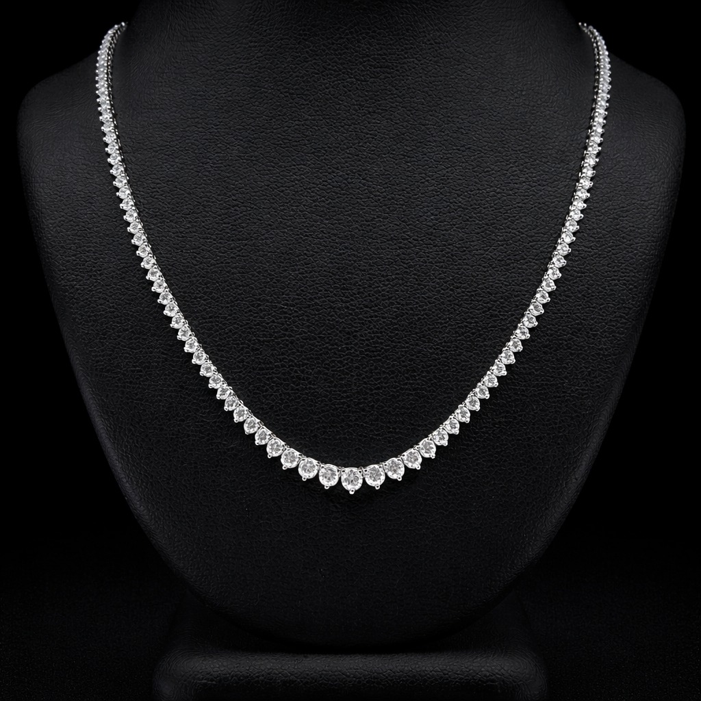 Round Diamond Riviera Necklace in 14k White Gold