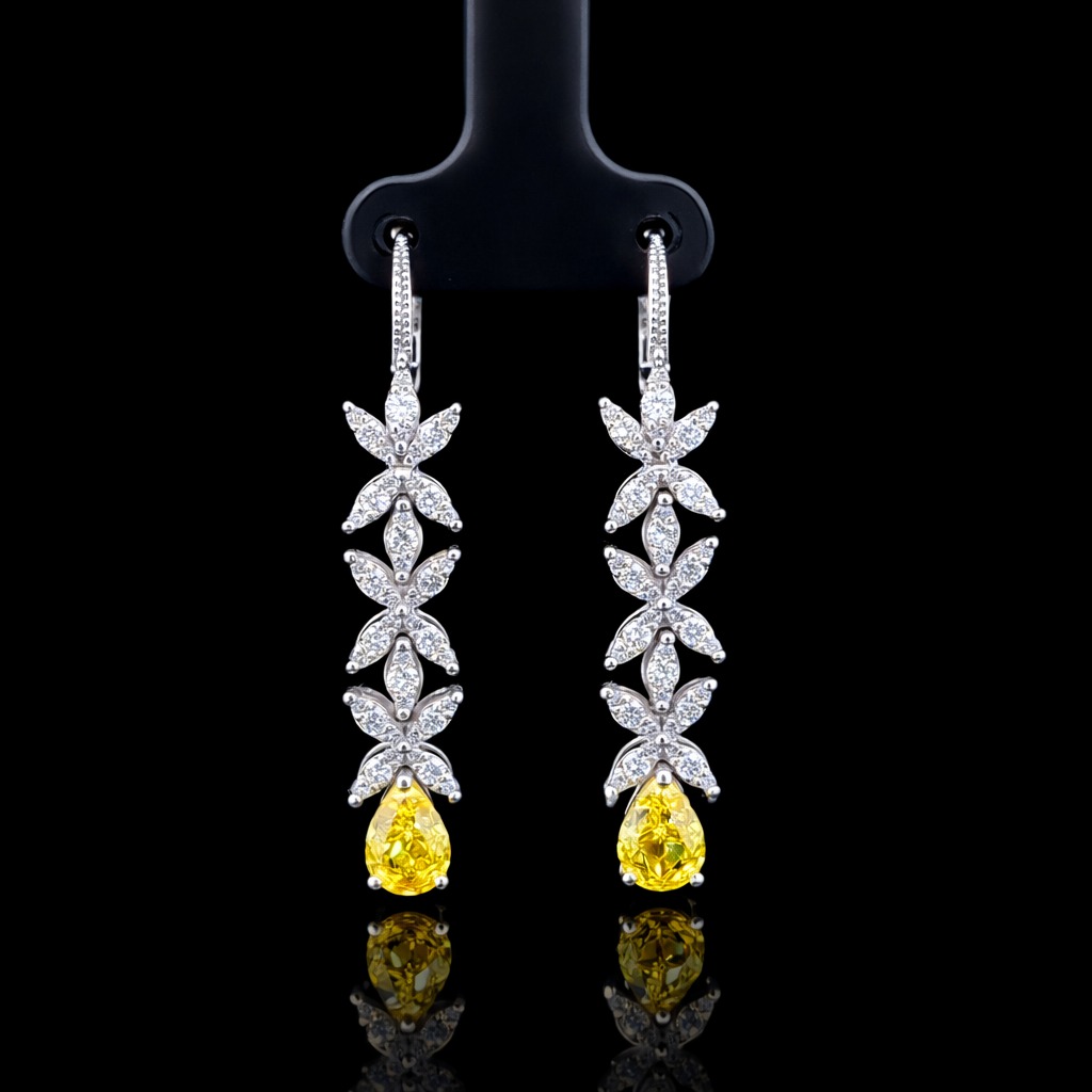 Round/Pear Drop Earrings 2.43 carat Round/Pear lab-grown diamond EFG/VIVID YELLOW color VS1 clarity stock TJ6725EFC