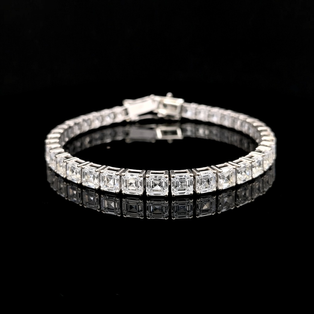 Asscher Cut Diamond Tennis Bracelet in 14k White Gold
