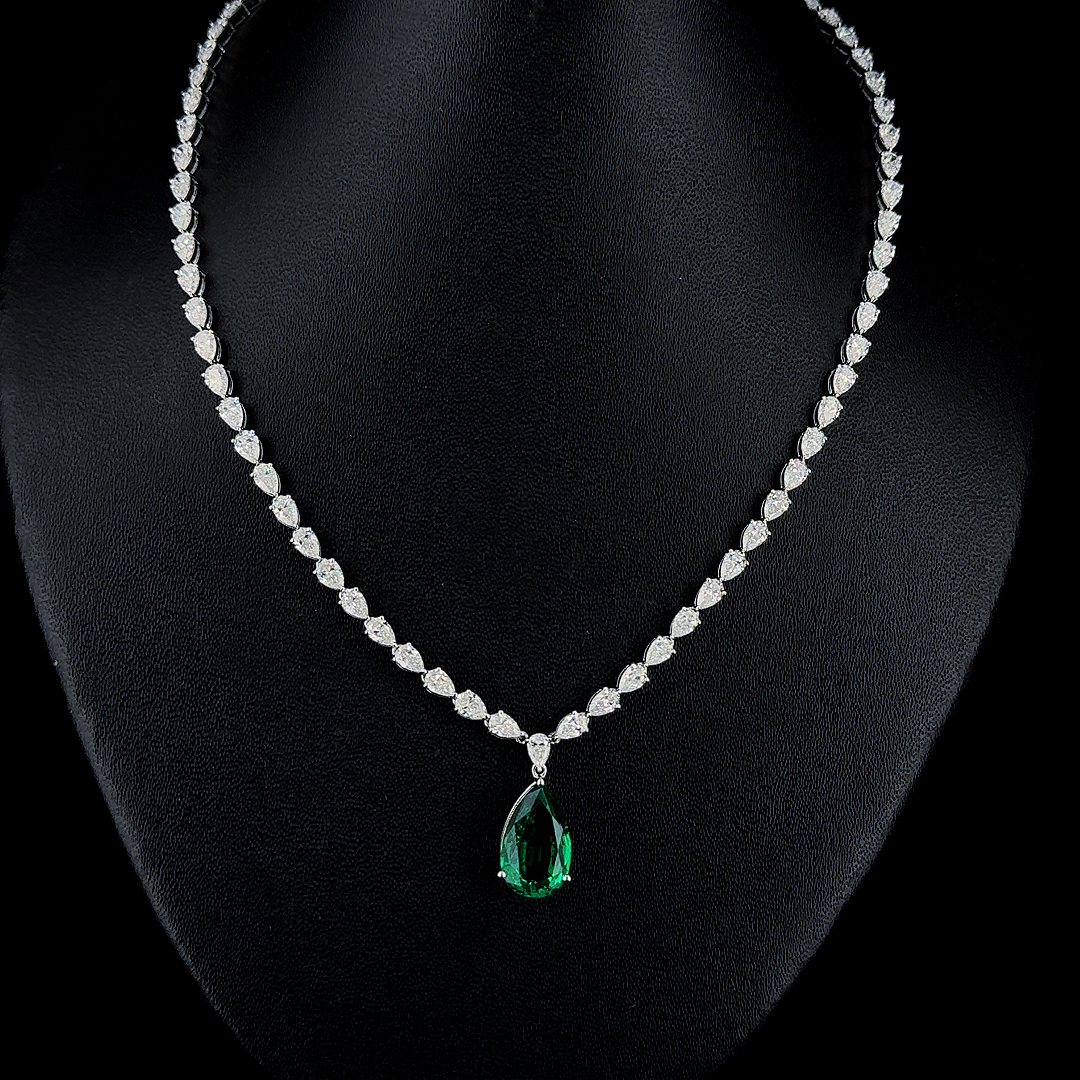 Pear Diamond Tennis Necklace in 14k White Gold