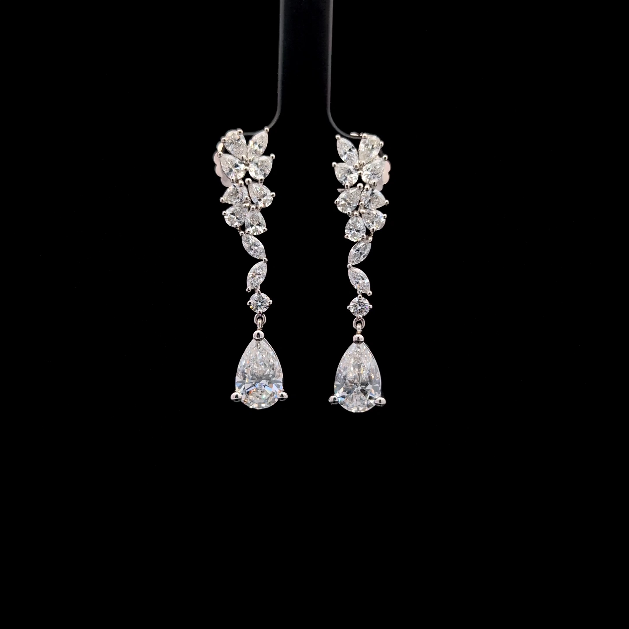 7.07ct Pear Diamond Drop Earrings in 14k White Gold