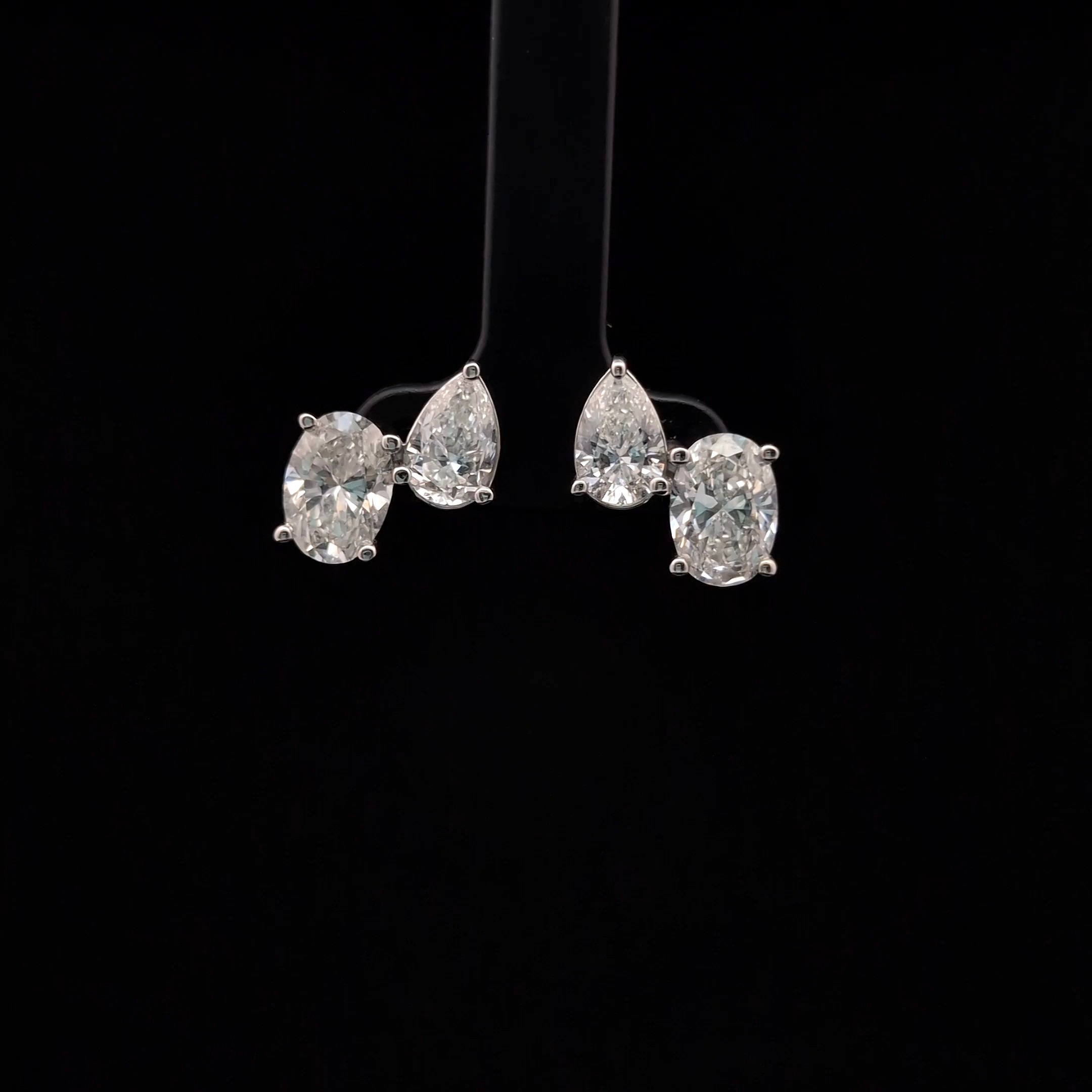 5.62ct Pear & Oval Diamond Earrings in 14k White Gold