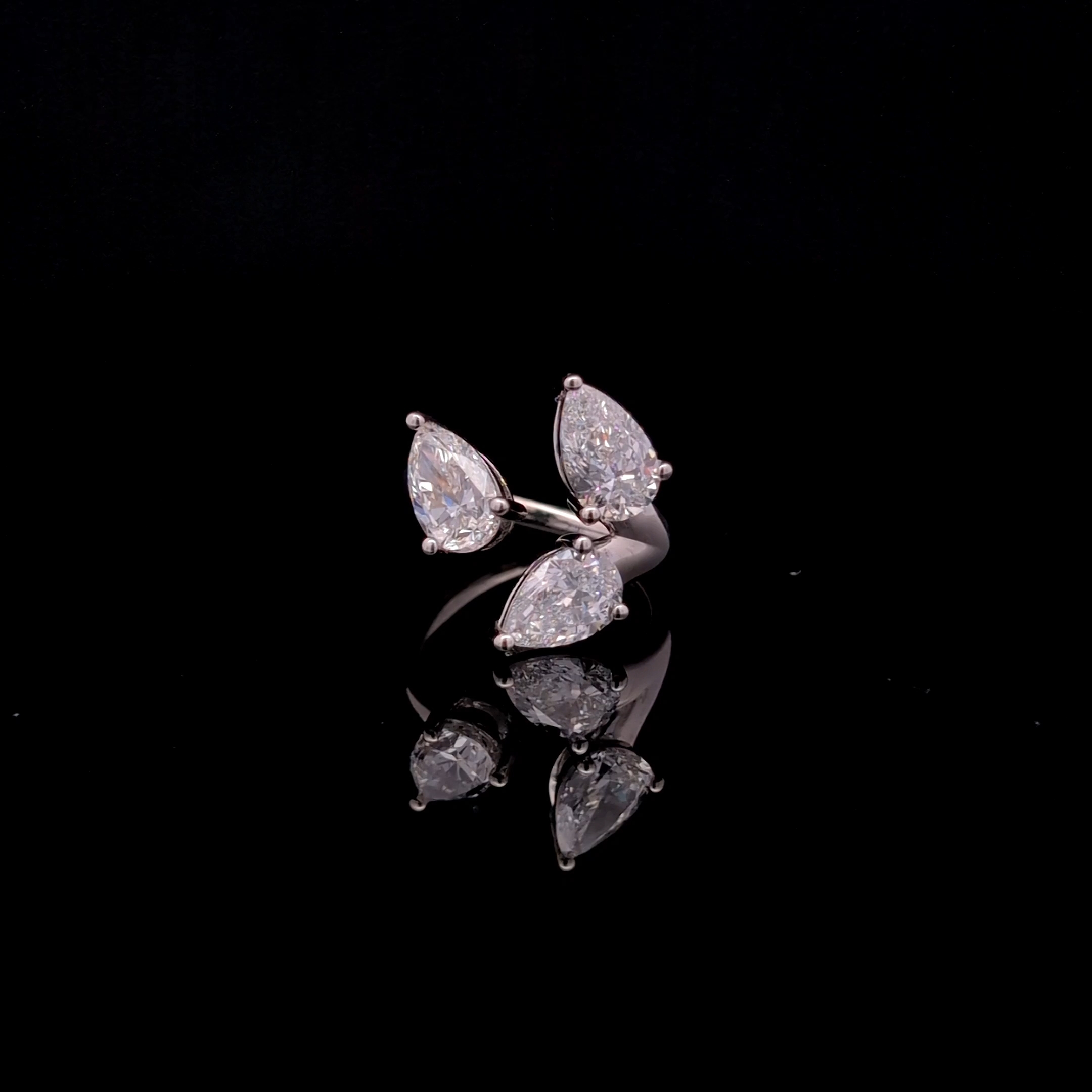 Pear 3 Stone Ring 3.94 carat Pear lab-grown diamond F color VS1 clarity stock TJ7080RFC