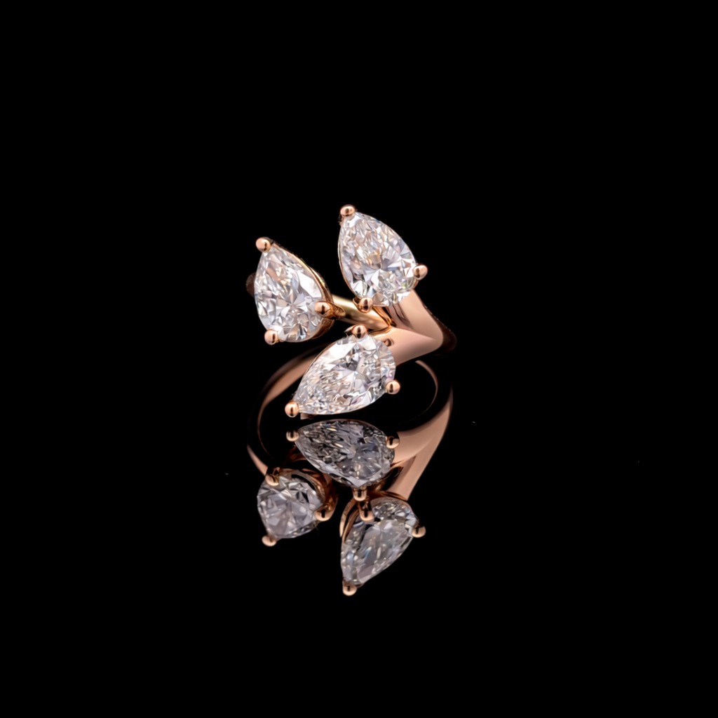 Pear 3 Stone Ring 3.84 carat Pear lab-grown diamond F color VS1 clarity stock TJ7084RFC