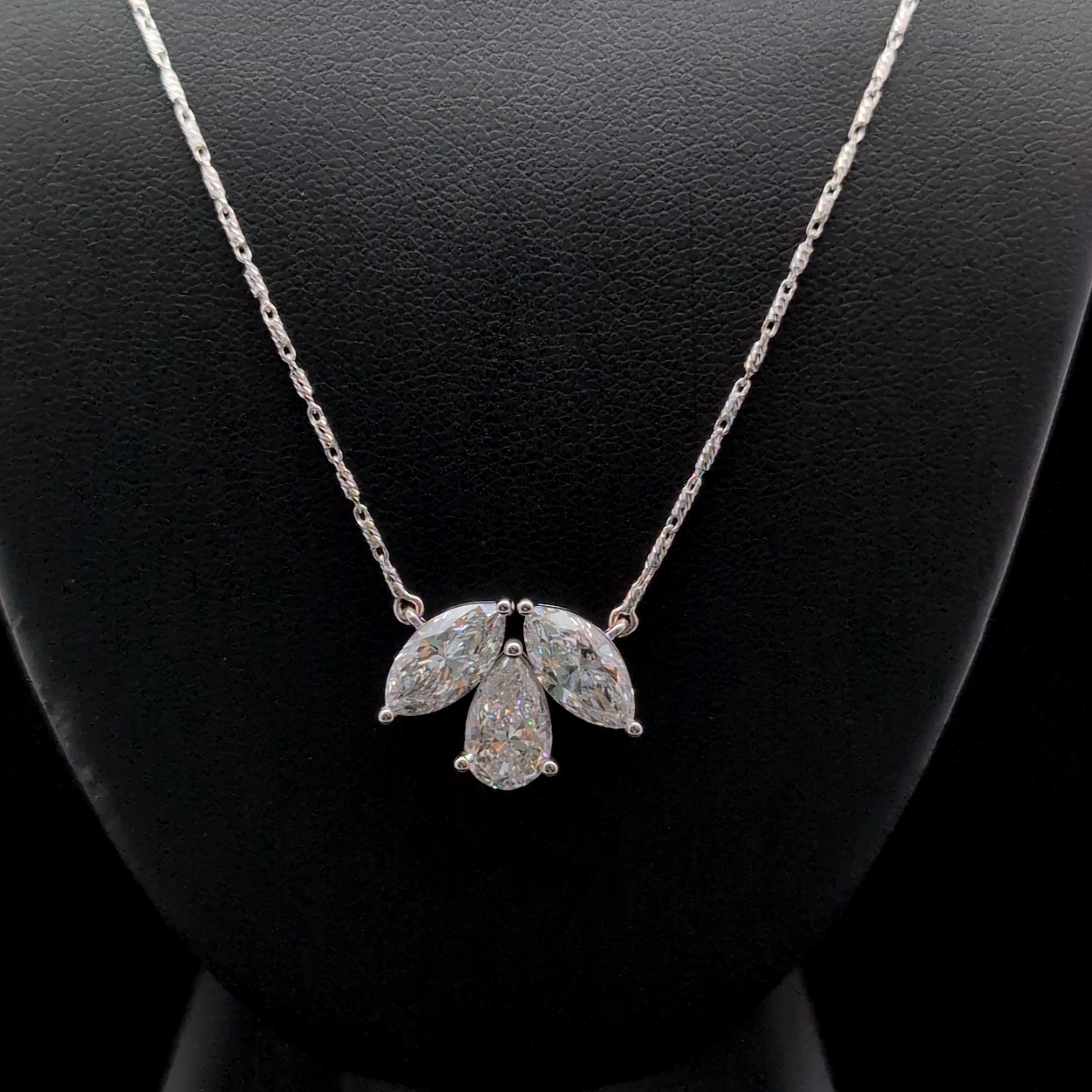 3.98ct Marquise & Pear Diamond Necklace in 14k White Gold