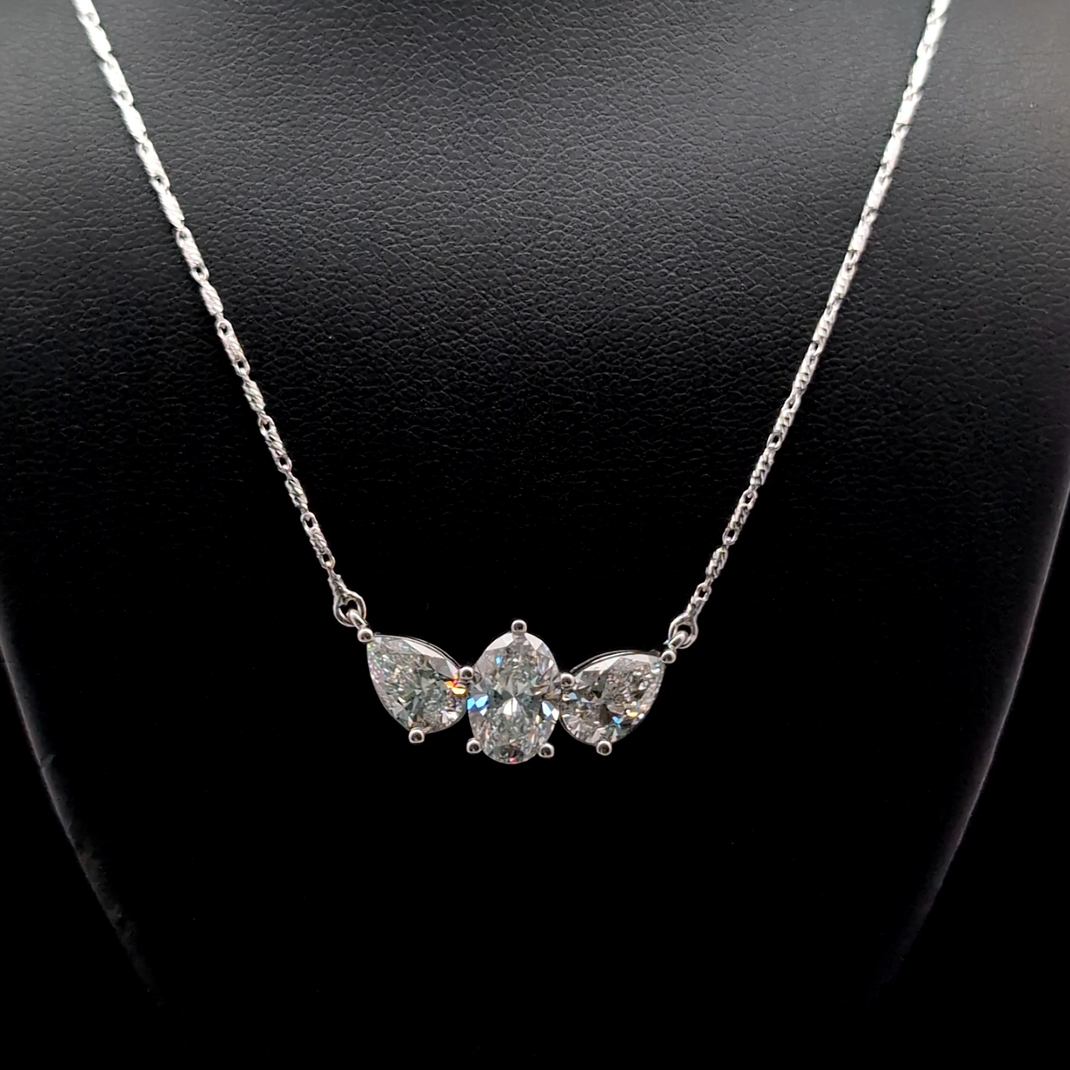 3.64ct Pear & Oval Diamond Necklace in 14k White Gold