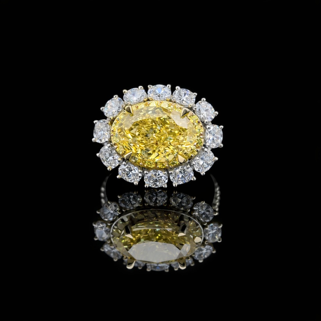 Oval Solitaire Ring 8.61 carat Oval lab-grown diamond YELLOW color VVS2 clarity stock TJ7108RFC