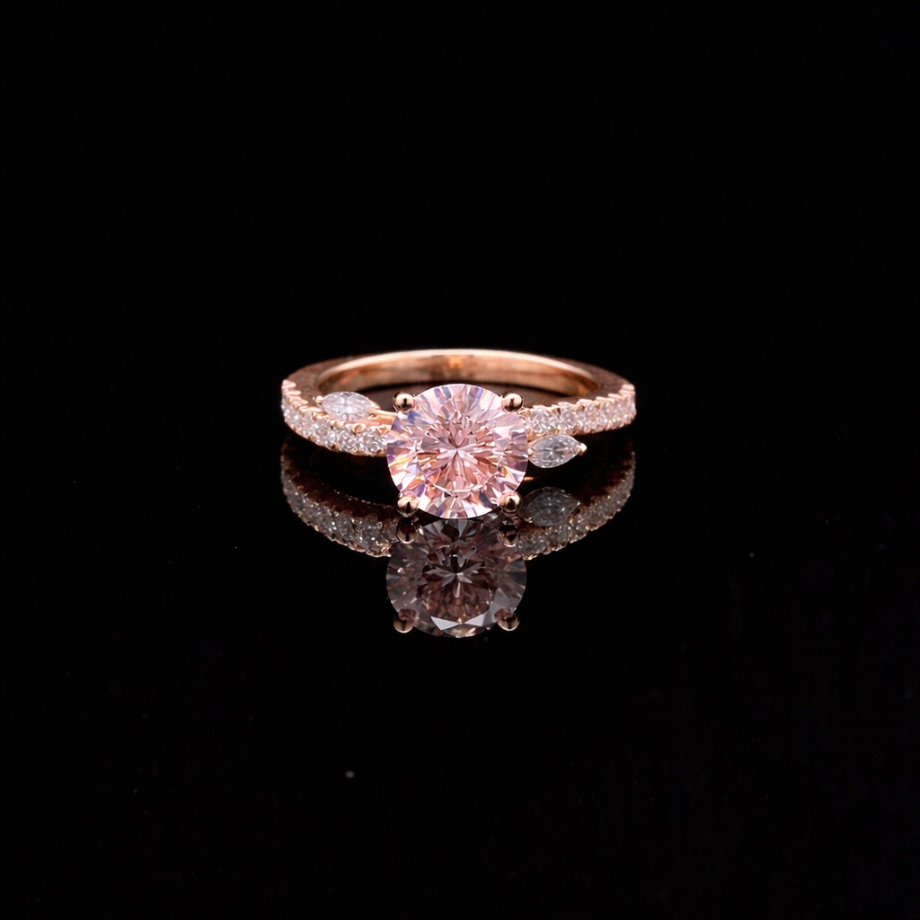 Round Solitaire Ring 2.94 carat Round lab-grown diamond PINK color VS2 clarity stock TJ7280RFC