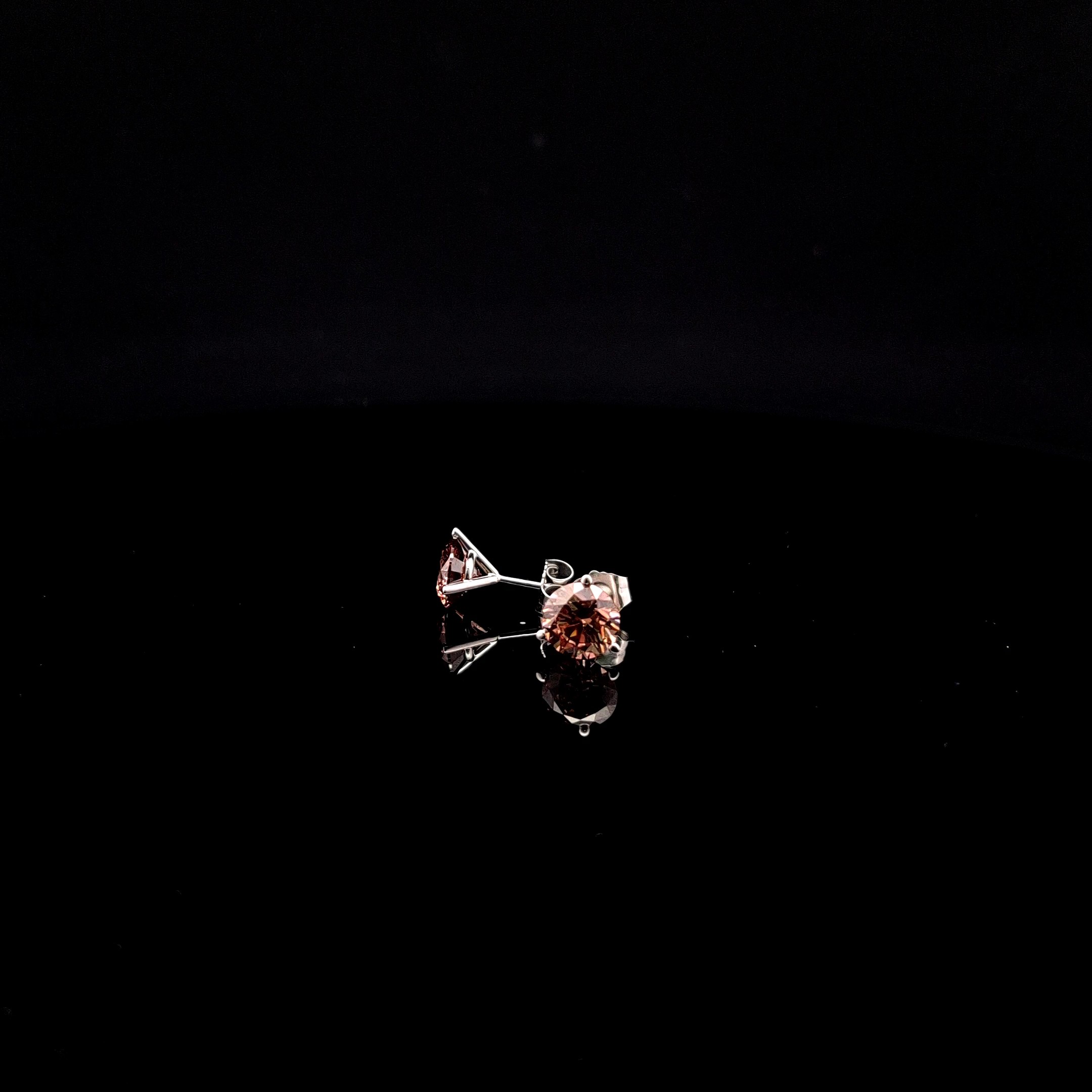 Brown Round Diamond Martini Stud Earrings in 14k White Gold