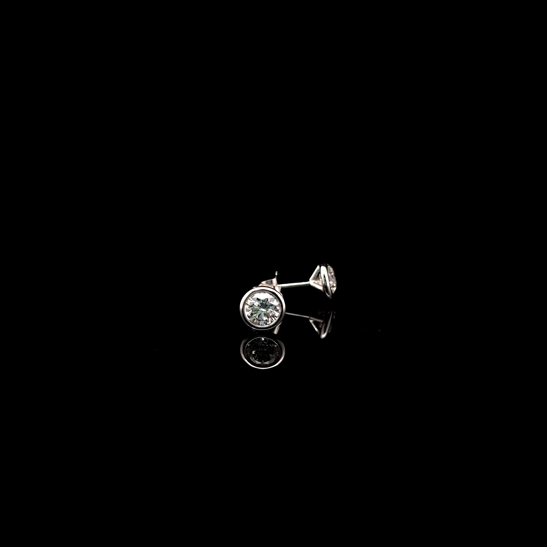 Round Diamond Bezel Stud Earrings in 14k White Gold