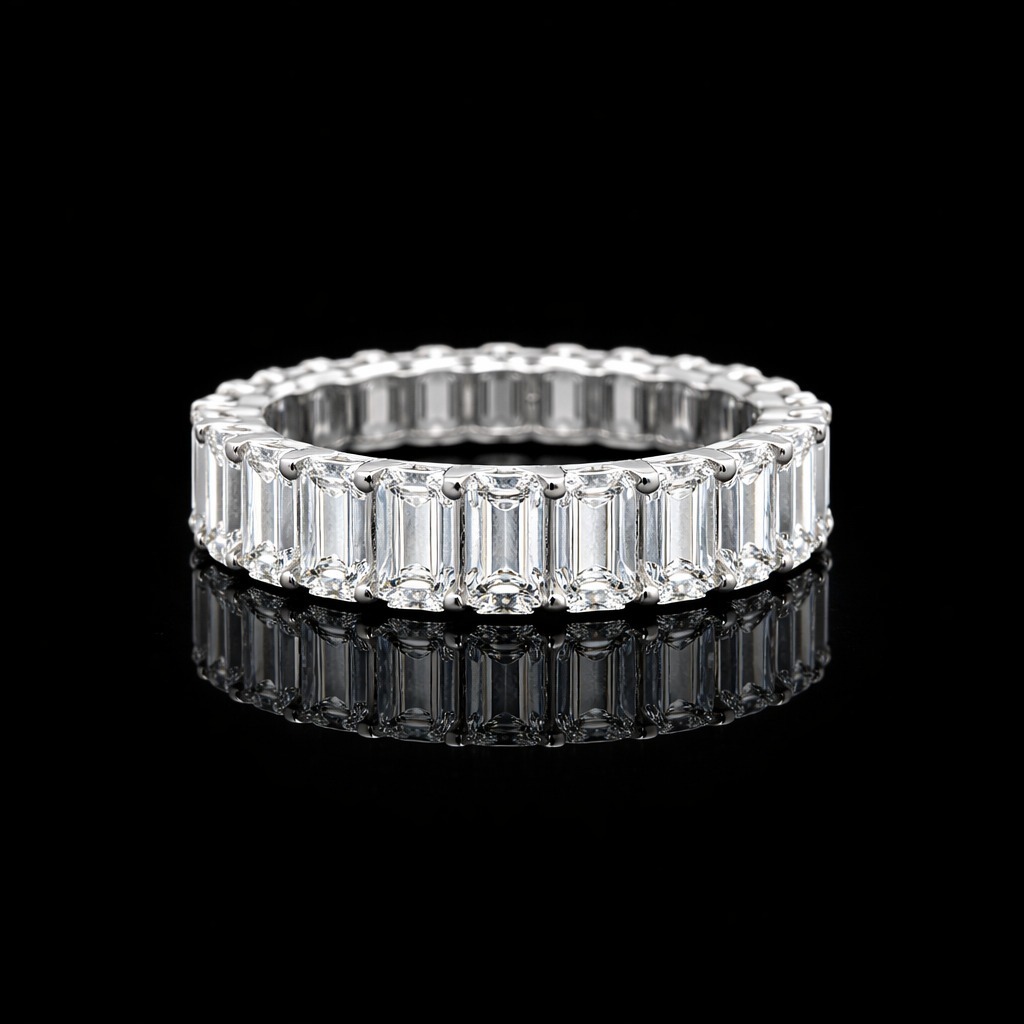 Emerald Eternity Ring 6.98 carat Emerald lab-grown diamond EFG color VS1 clarity stock TJ8065REC