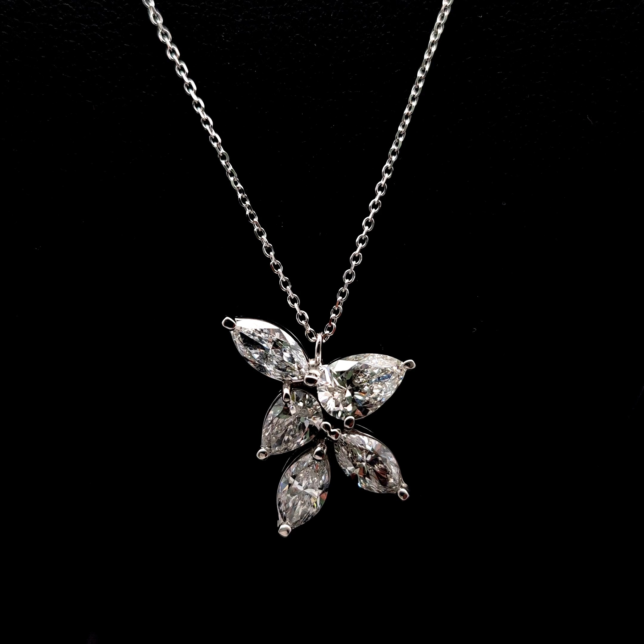 3.11ct Pear & Marquise Diamond Necklace in 14k White Gold