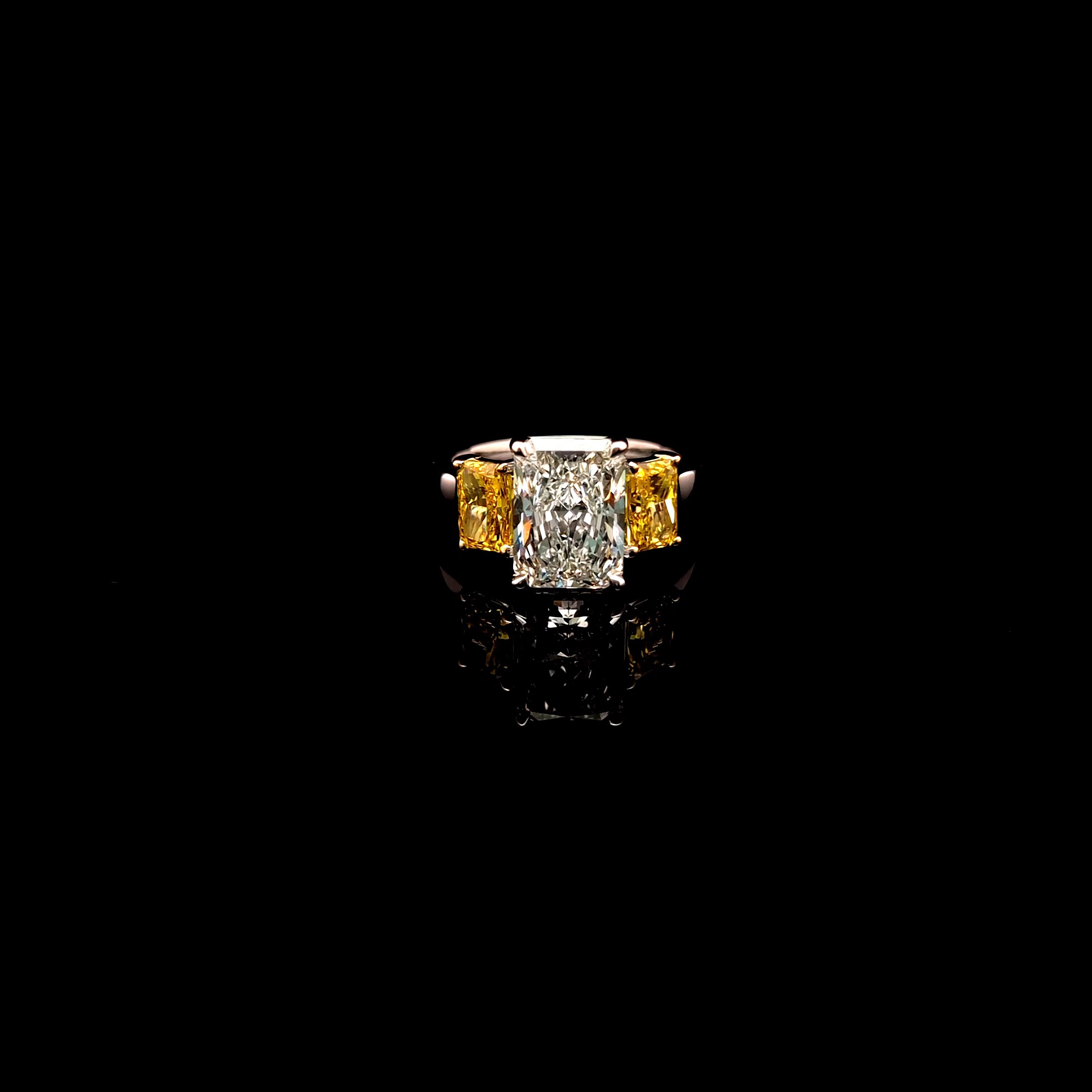 Radiant 3 Stone Ring 4.55 carat Radiant lab-grown diamond E color VVS2 clarity stock TJ8518RFC