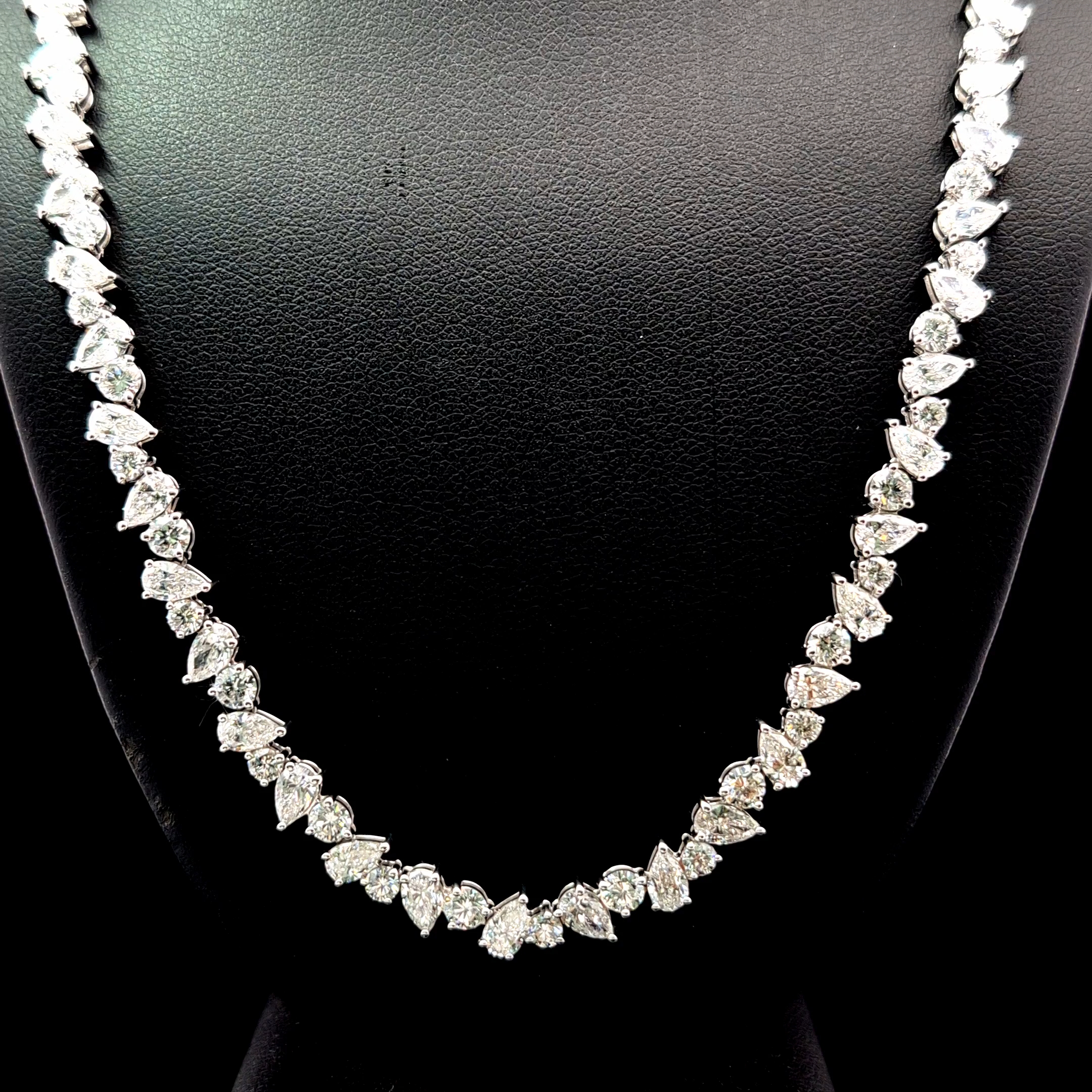 Round & Pear Diamond Tennis Necklace in 14k White Gold