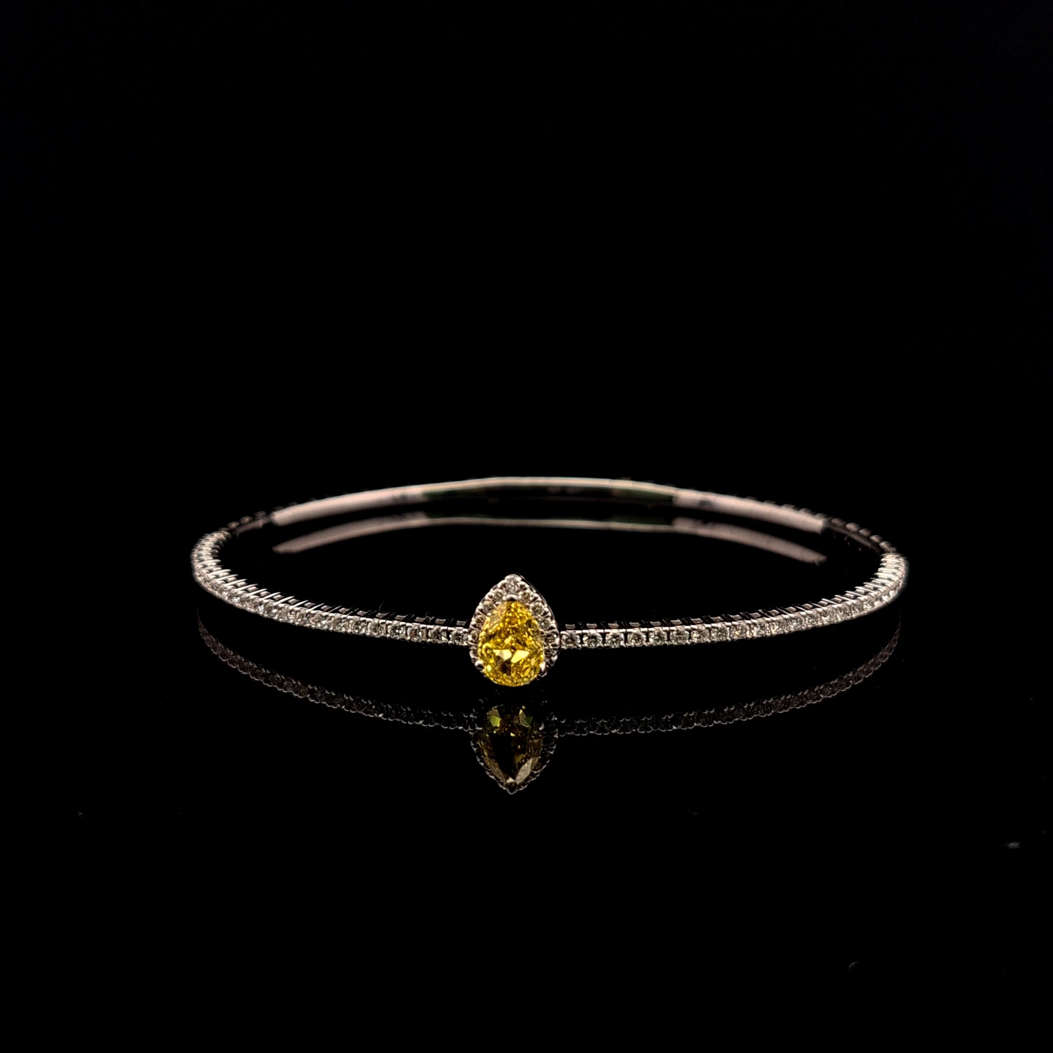 1.49ct Vivid Yellow Pear & Round Diamond Bangle in 14k White Gold