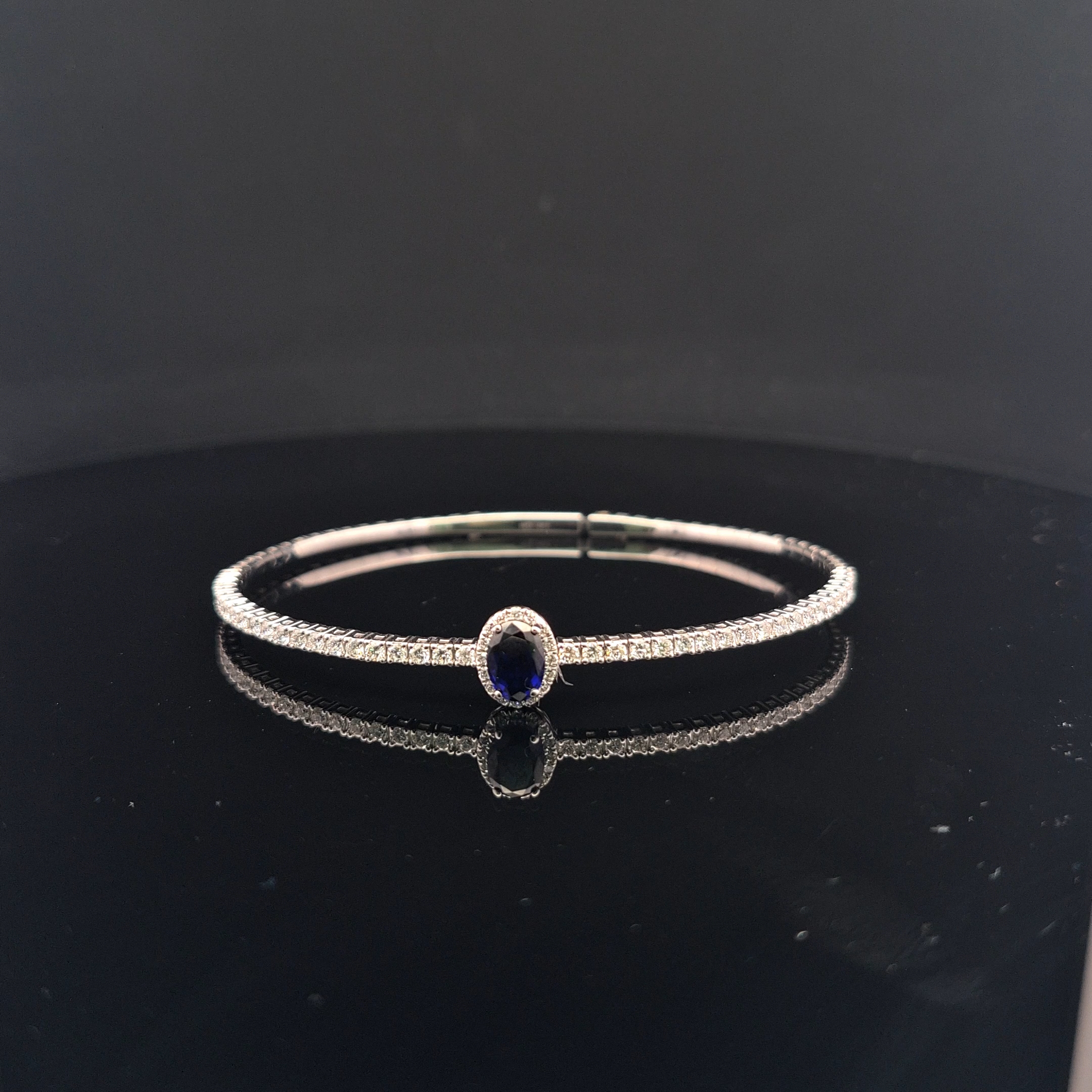 2.20ct Blue Oval & Round Diamond Bangle in 14k White Gold