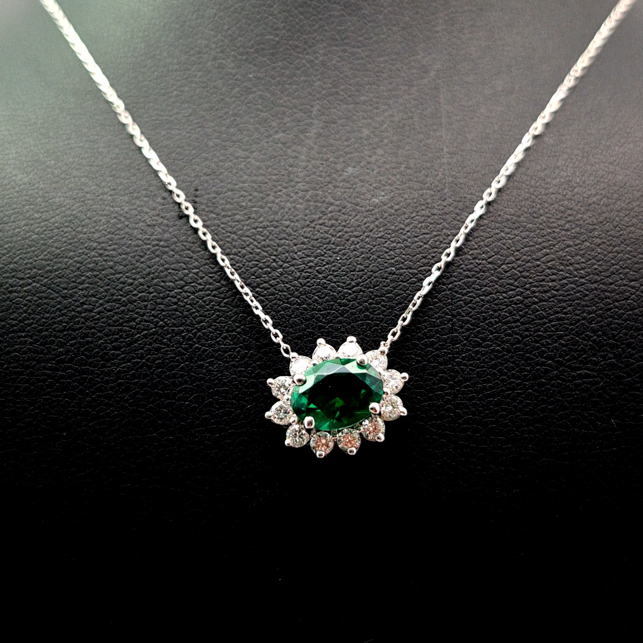1.40ct Oval & Round Diamond Necklace in 14k White Gold