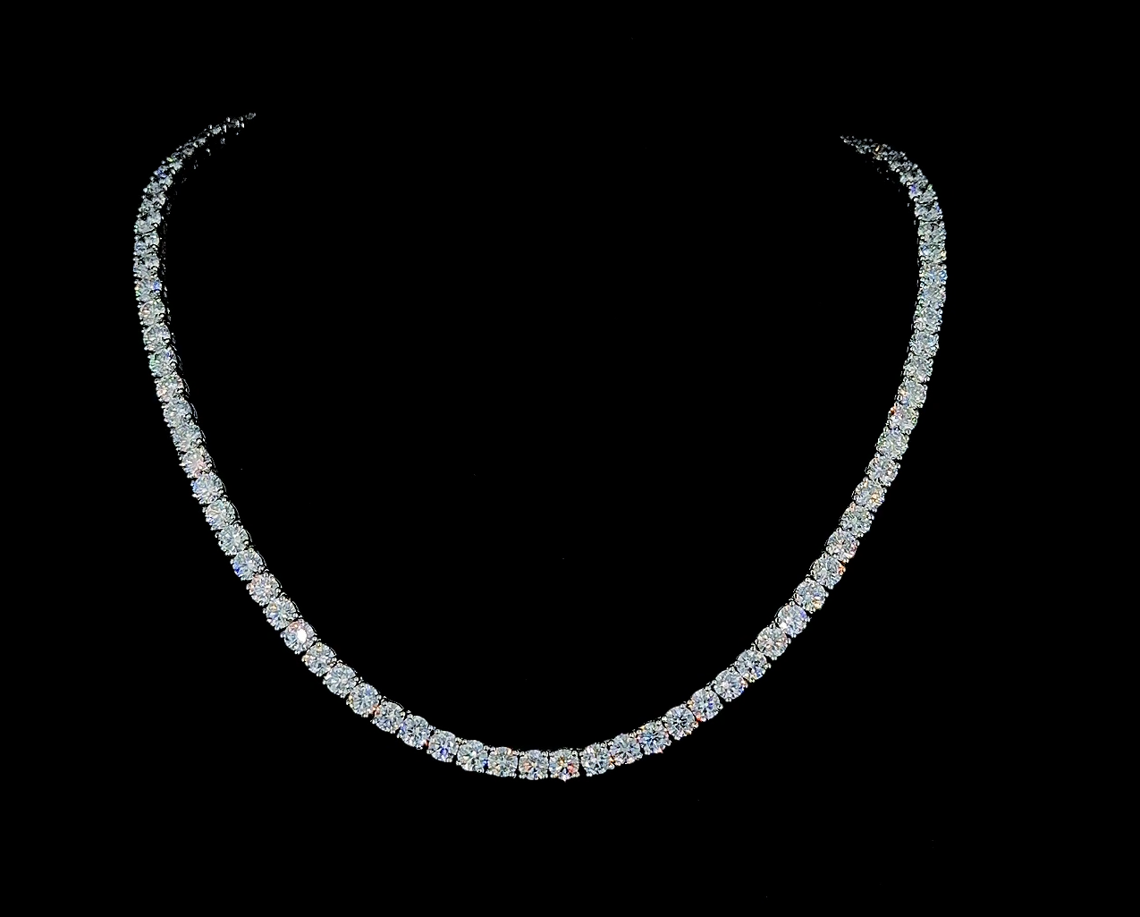 Round Diamond Tennis Necklace in Sterling Silver