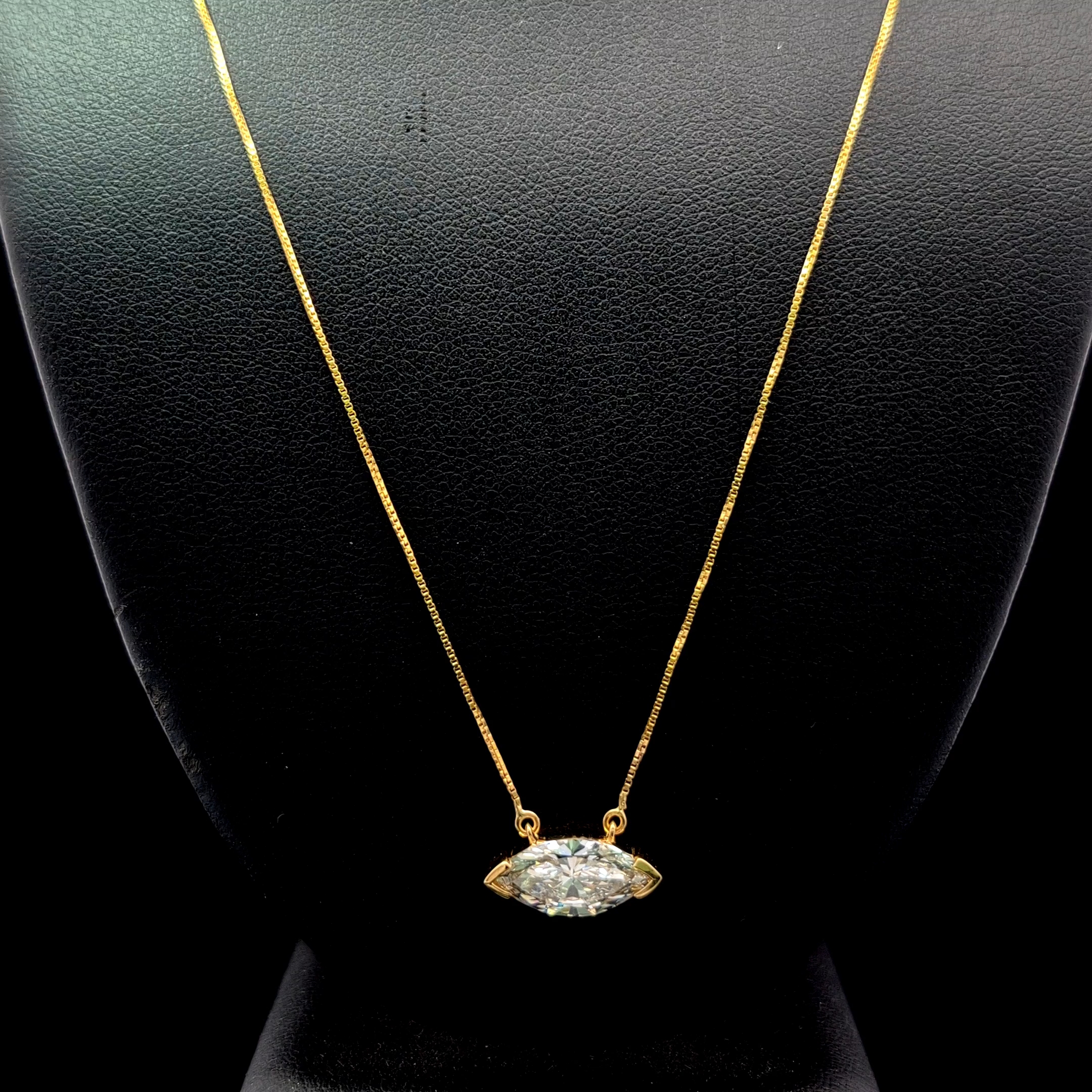 Marquise Diamond Solitaire Necklace in 14k Yellow Gold