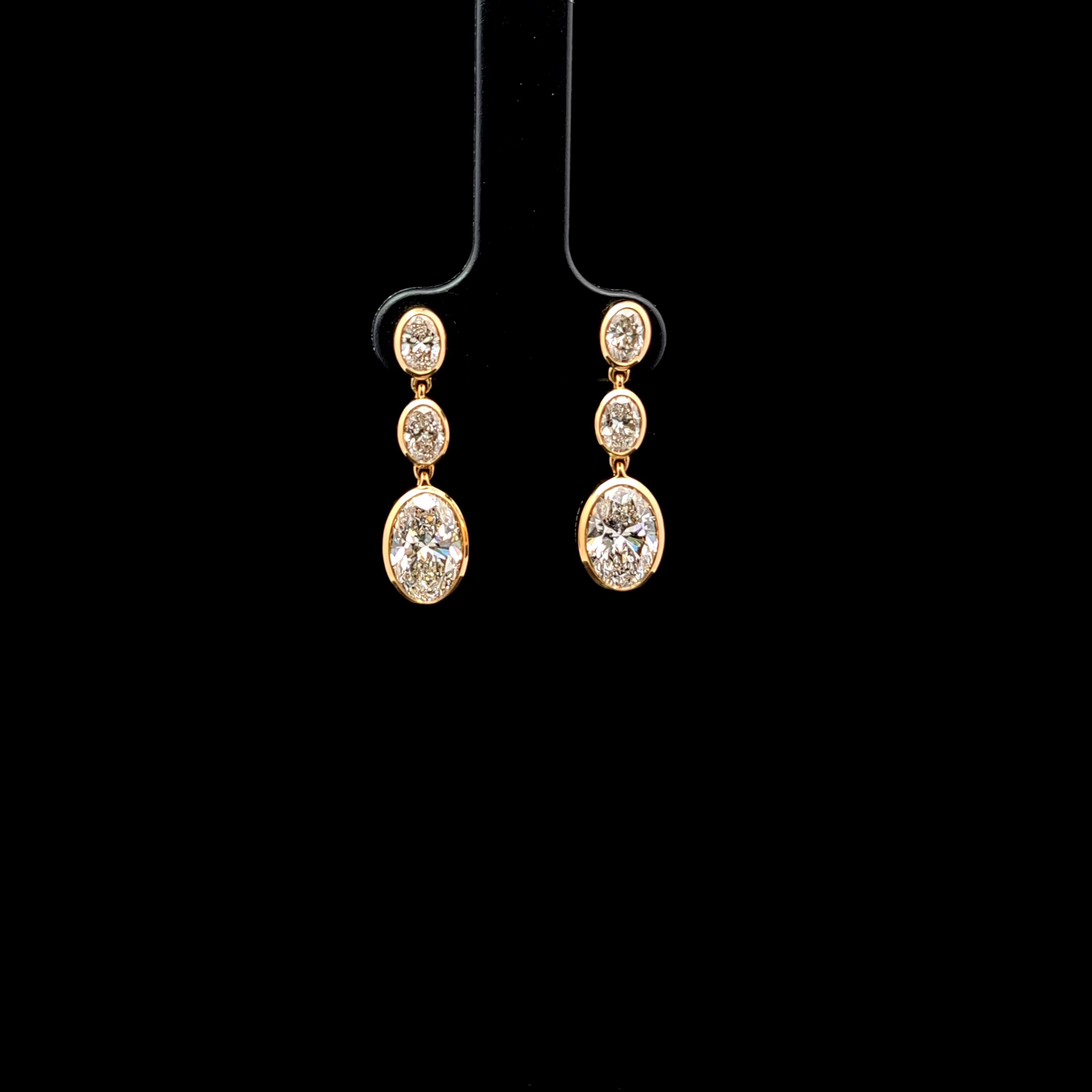 3.96ct Oval Diamond Drop Earrings in 14k Yellow Gold