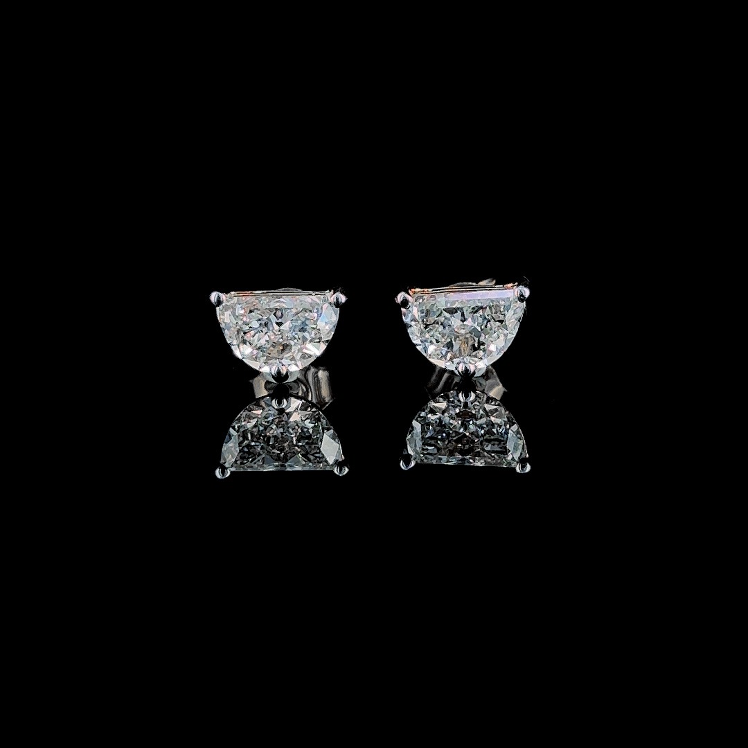 14k White Gold 2.59ct half moon Half moon Diamond Basket Stud Earrings in 14k White Gold — Lab-grown diamond jewelry from RVR Collective