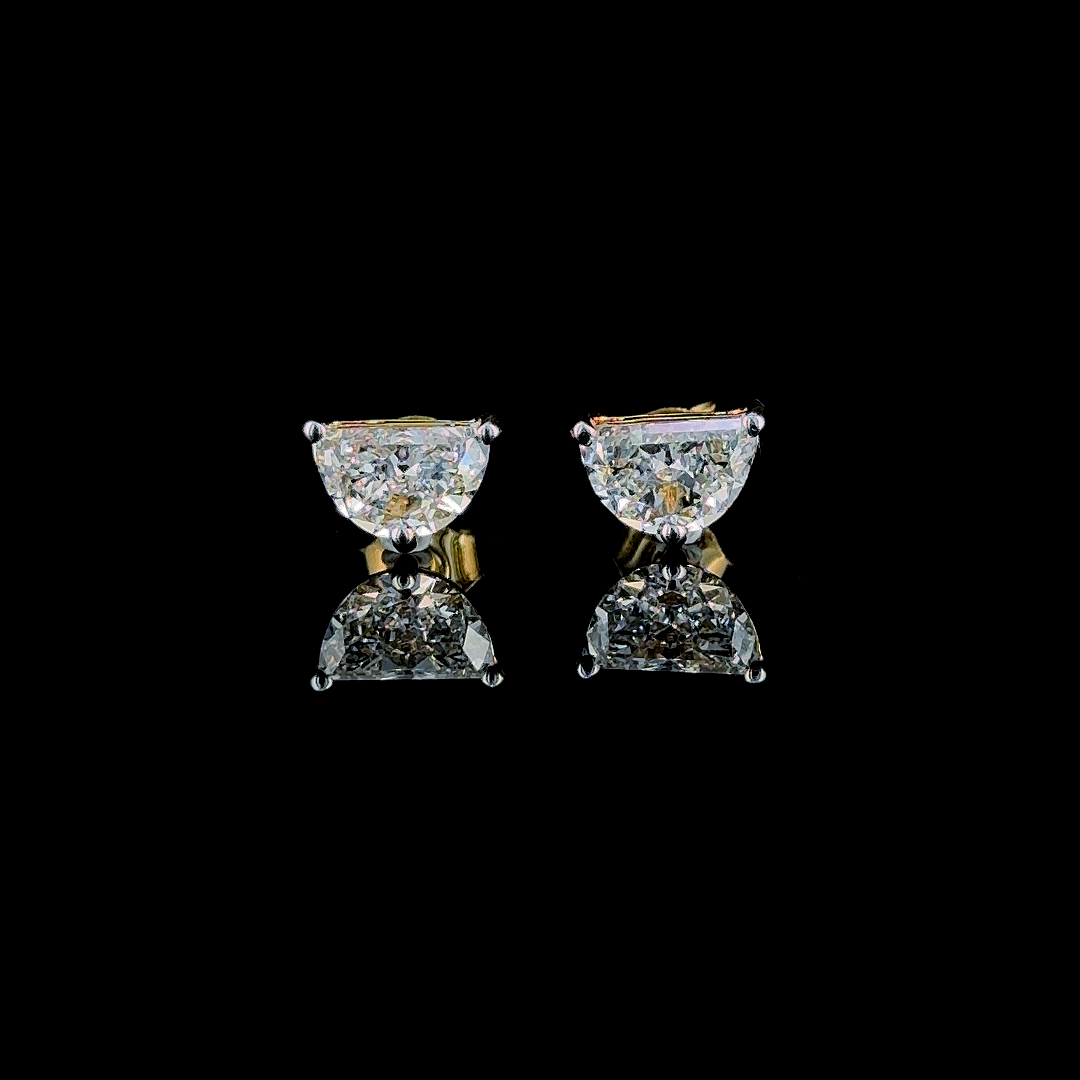 Half moon Diamond Basket Stud Earrings in 14k Yellow Gold
