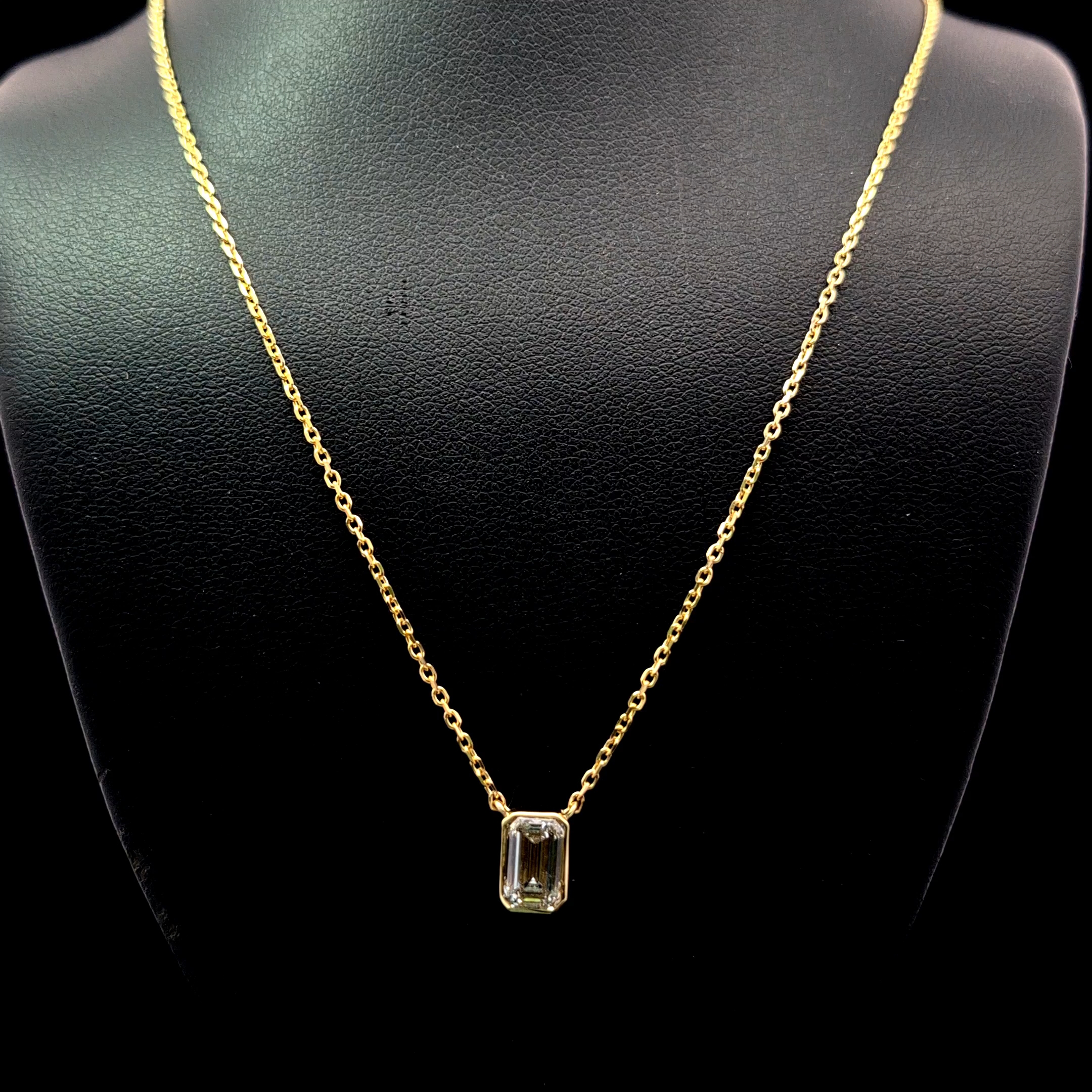 Emerald Cut Diamond Solitaire Necklace in 14k Yellow Gold