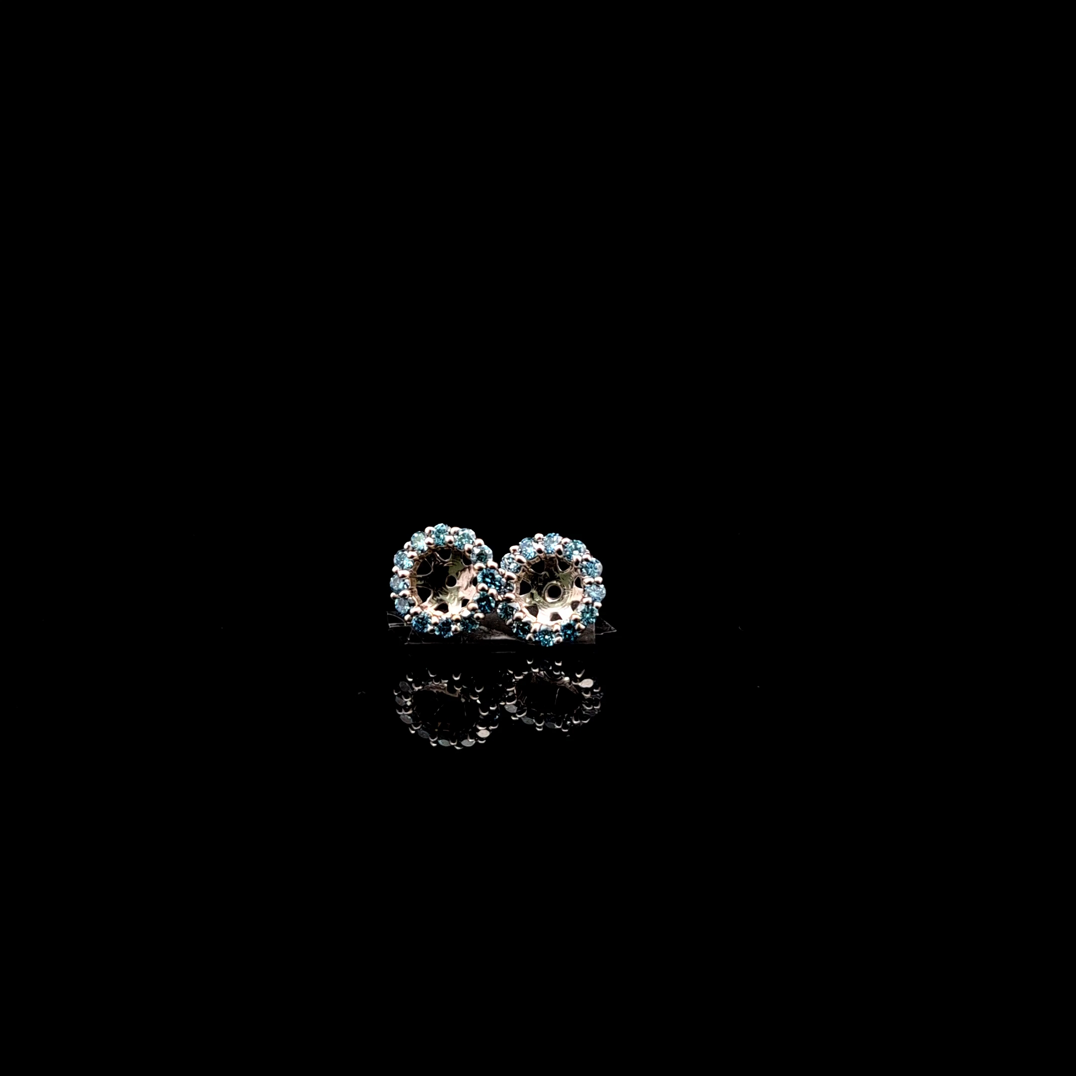 Blue Round Diamond Jacket Earrings in 14k White Gold